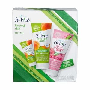 NEW St. Ives Scrub Club Facial Gift Set Rose Water Aloe Apricot Scrub 3 Pc Set